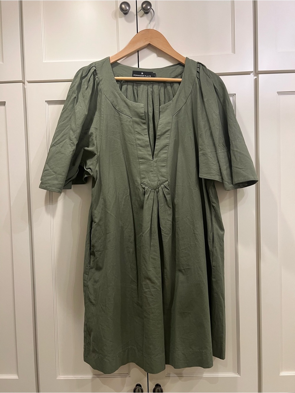 Pomander Place Olive Green Flowing Sleeve Dress